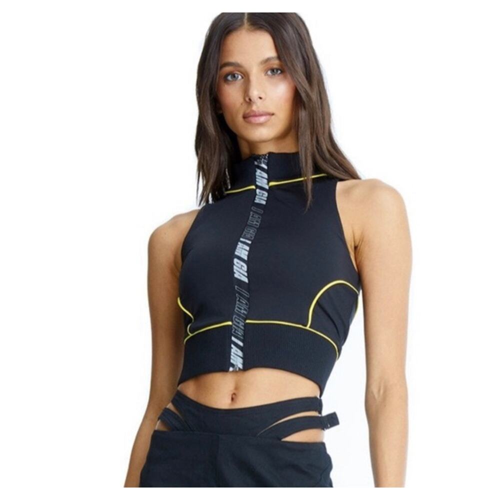 I Am Gia Myra Crop Top Black Full Zip Womens XS